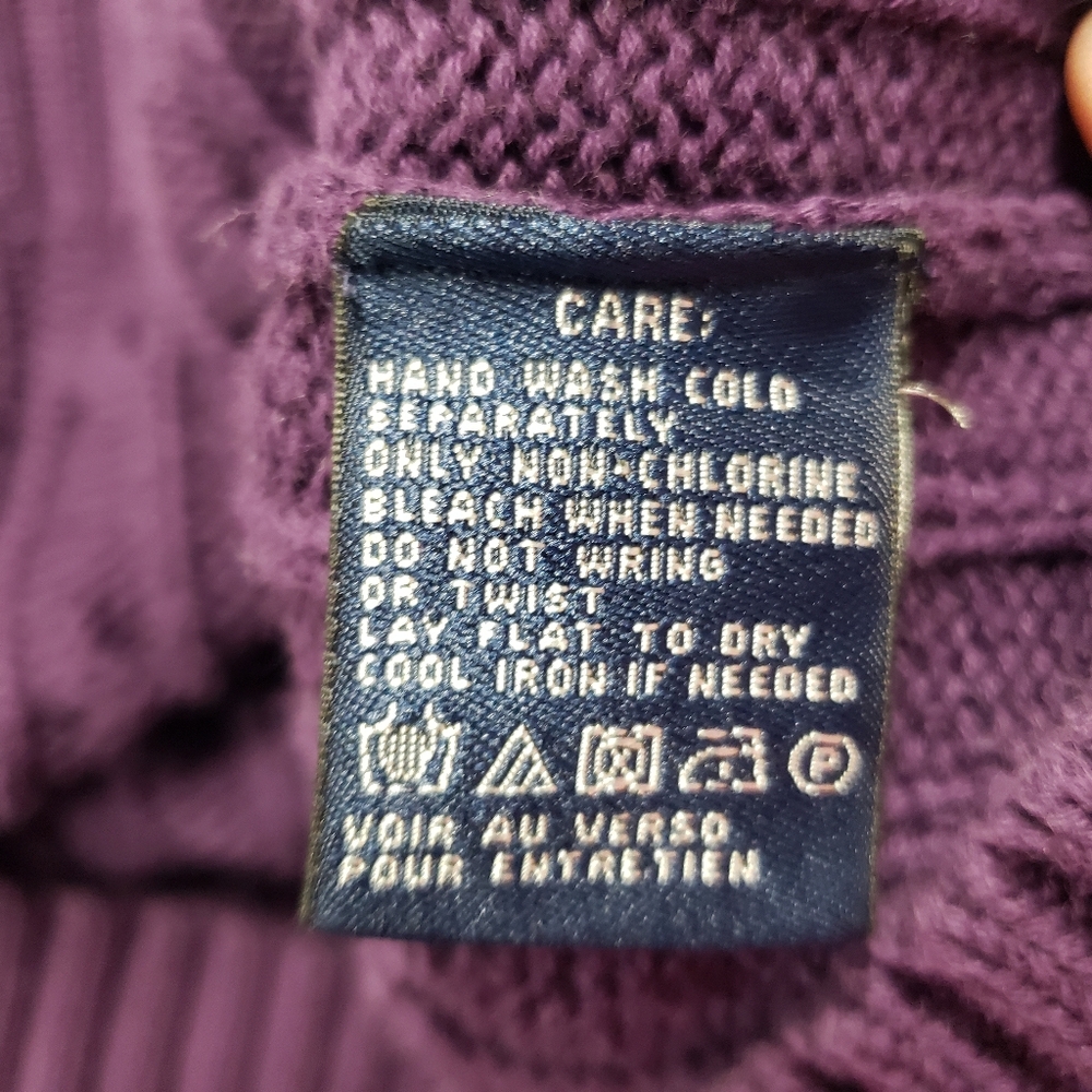 Polo Ralph Lauren Sport Cable Knit Logo Crewneck Sweater Large Purple Old Money - Picture 14 of 14